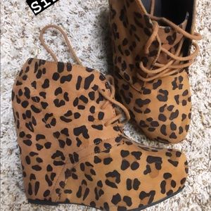 Leopard bootie wedges